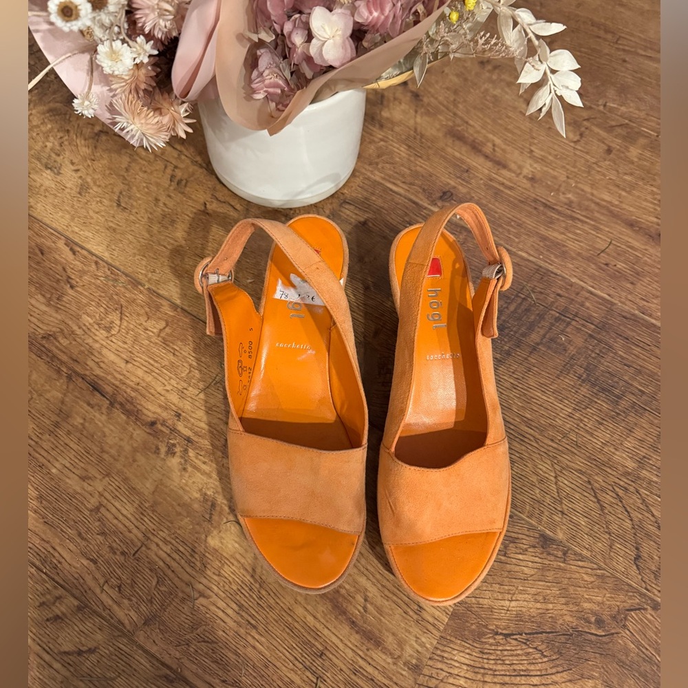 Hogl Orange Leather Suede Sandals Size 7.5